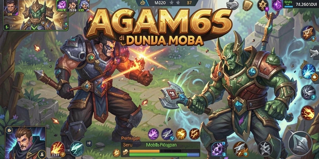 Tangkapan layar AGAM66 menampilkan aksi pertempuran MOBA yang mendebarkan.