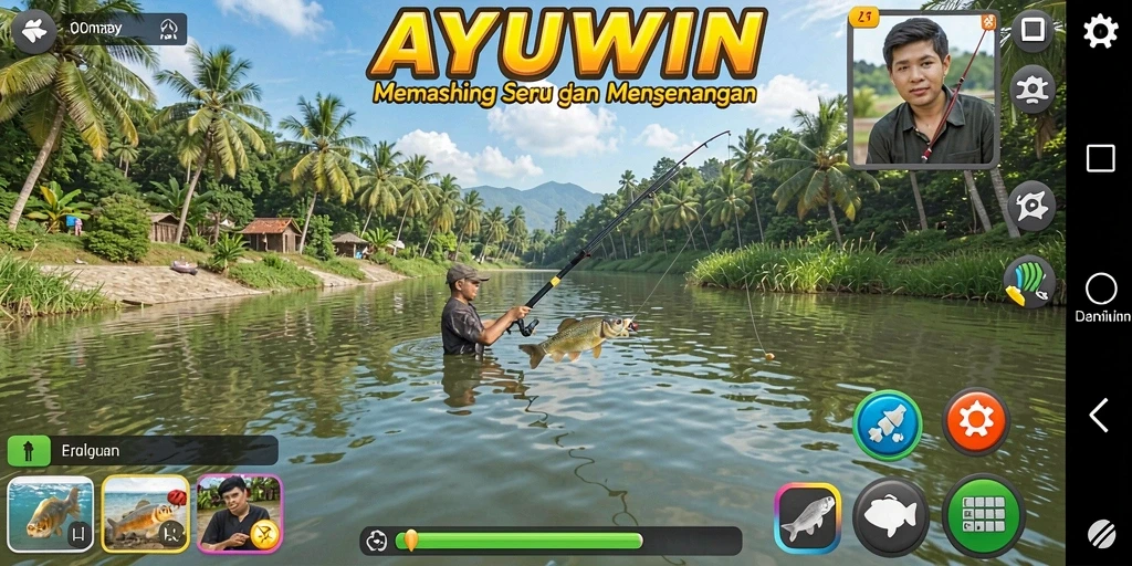 Screenshot AYUWIN menampilkan gameplay memancing yang seru dan menegangkan.