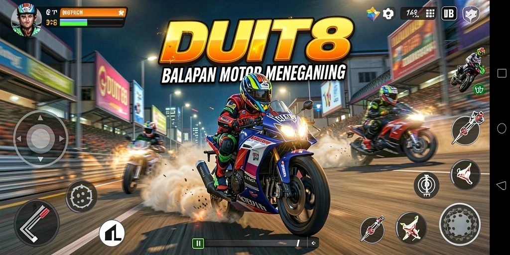 Tampilan menarik dari gameplay balapan motor DUIT8.