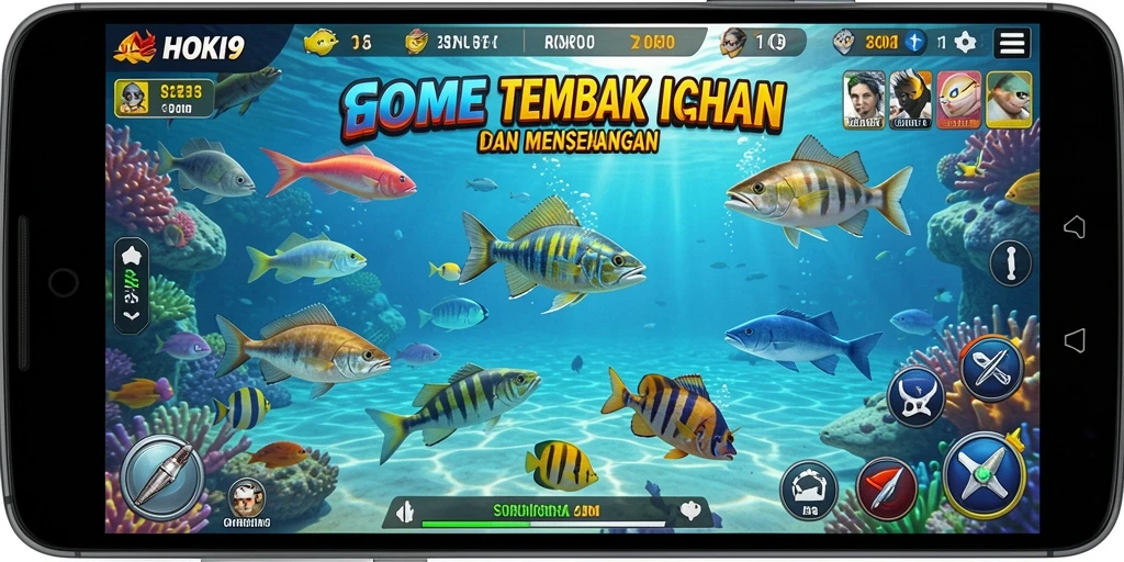 Tampilan gameplay HOKI9 dengan aksi menembak ikan yang seru.
