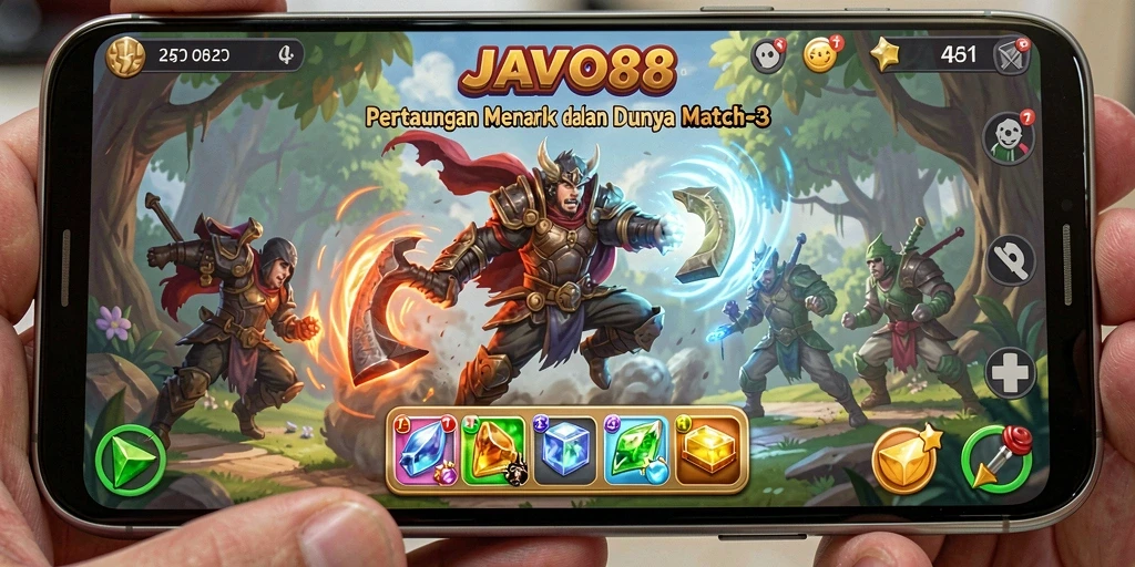 Tampilan gameplay seru dari JAVO88 dengan kombinasi Match-3 yang menarik.