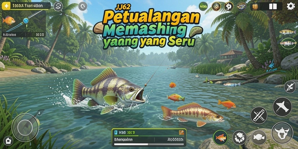 Screenshot gameplay JJ62 menampilkan suasana memancing yang menakjubkan.