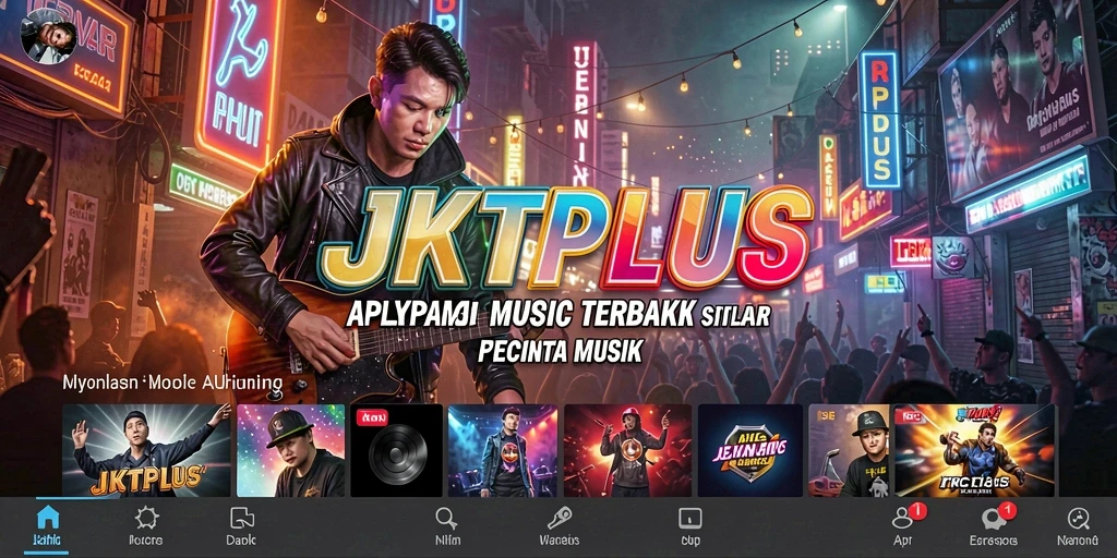 Tampilan utama JKTPLUS menampilkan berbagai pilihan lagu dan playlist menarik.