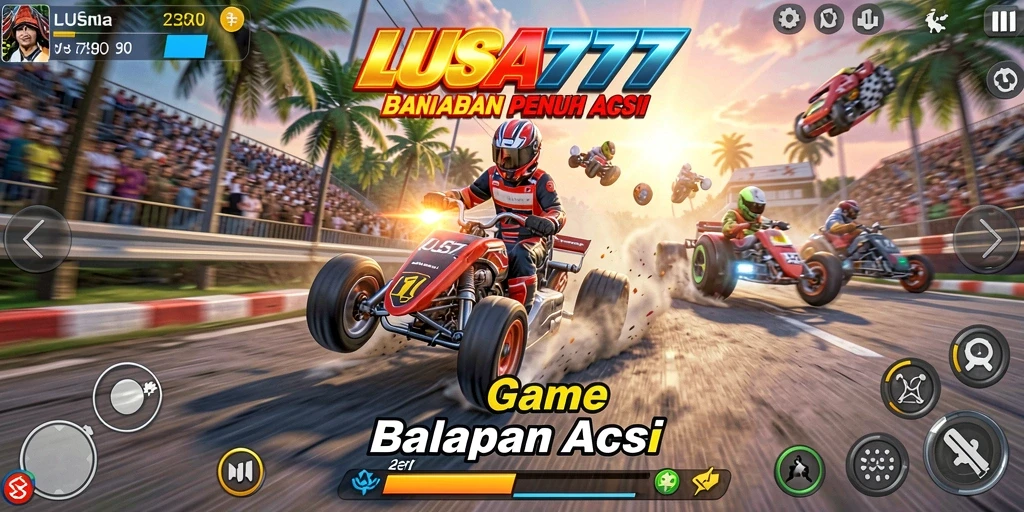 Screenshot gameplay LUSA777 menampilkan balapan seru di jalanan kota.