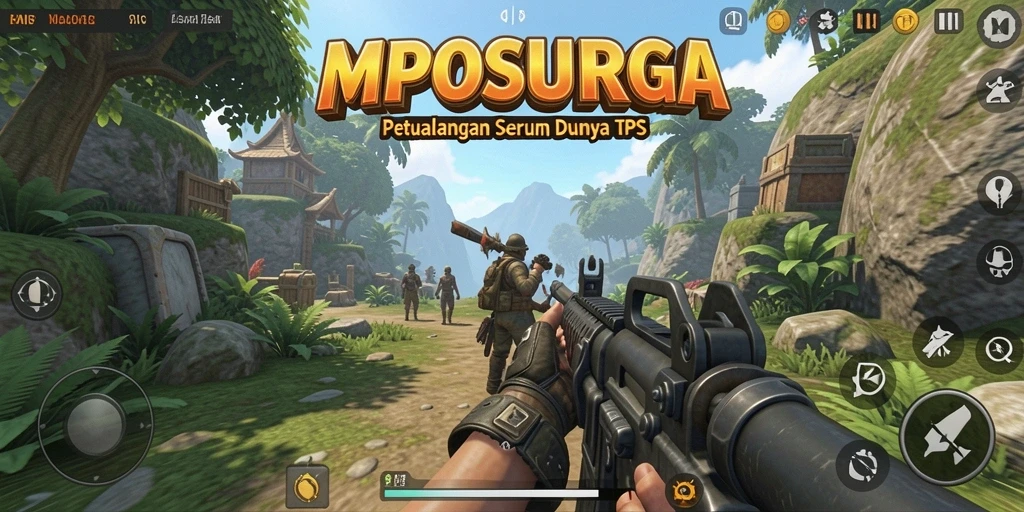 Tangkapan layar dari gameplay MPOSURGA menampilkan aksi seru dalam pertempuran TPS.