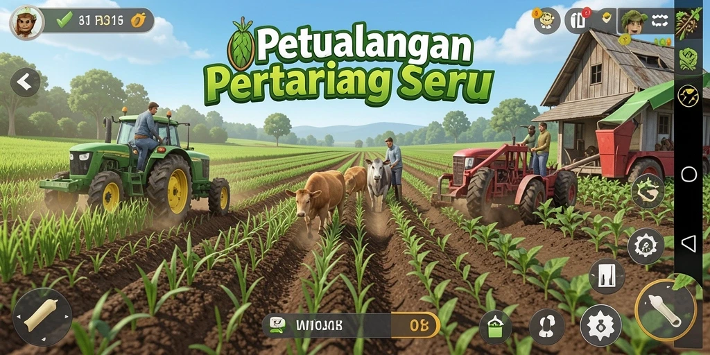 Screenshot utama OKJK menampilkan gameplay pertanian yang menarik.