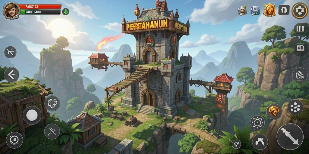 Tampilan gameplay PAUS123 yang seru saat membangun menara pertahanan.