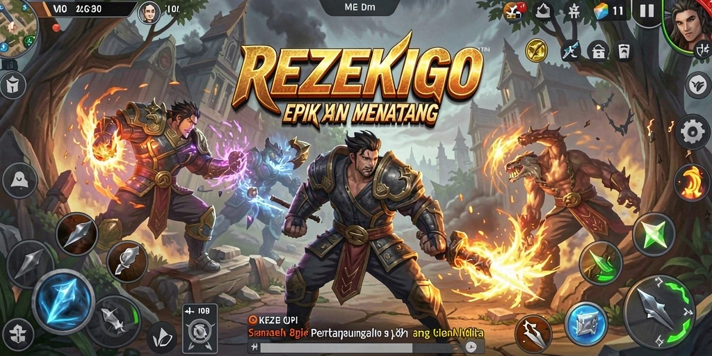 Tampilan gameplay seru dan intens dari REZEKIGO dengan aksi pertarungan yang mendebarkan.