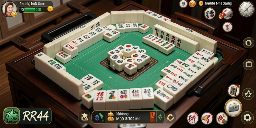 Screenshot utama RR44 menunjukkan gameplay Mahjong yang seru dan menantang.