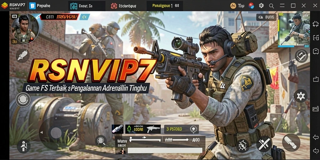 Tampilan gameplay RSNVIP7 yang menegangkan saat beraksi di medan perang FPS.