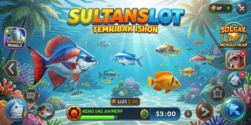 Tangkapan layar SULTANSLOT dengan aksi menembak ikan yang mengasyikkan.