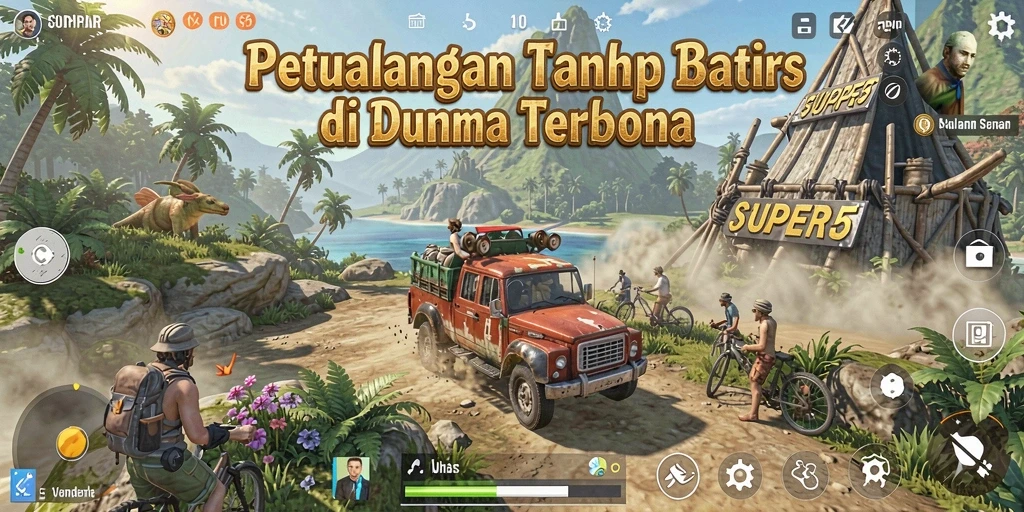 Screenshot gameplay SUPER5 menunjukkan dunia terbuka yang luas dan penuh petualangan.